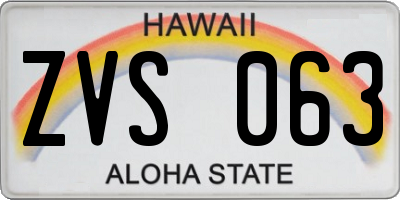 HI license plate ZVS063