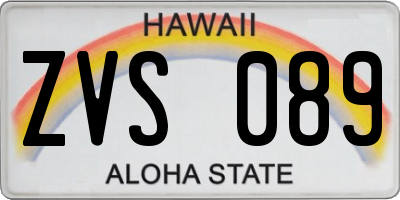 HI license plate ZVS089