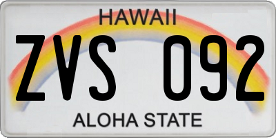 HI license plate ZVS092