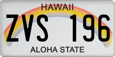 HI license plate ZVS196