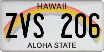 HI license plate ZVS206