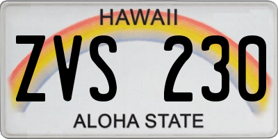 HI license plate ZVS230