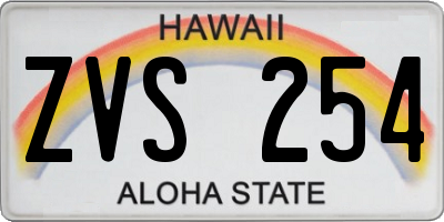 HI license plate ZVS254