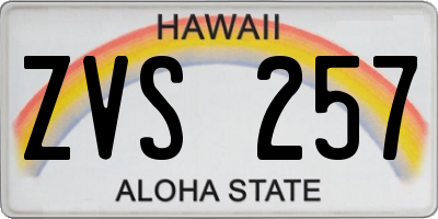 HI license plate ZVS257