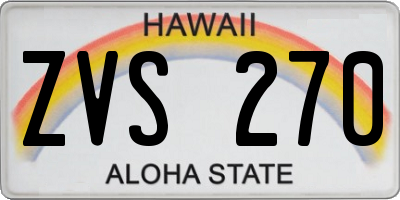 HI license plate ZVS270