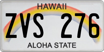 HI license plate ZVS276