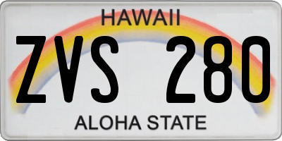 HI license plate ZVS280