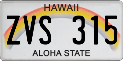 HI license plate ZVS315