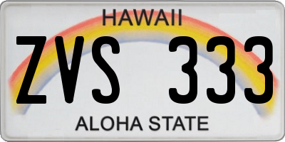 HI license plate ZVS333
