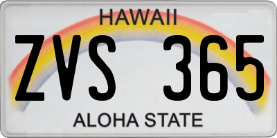 HI license plate ZVS365