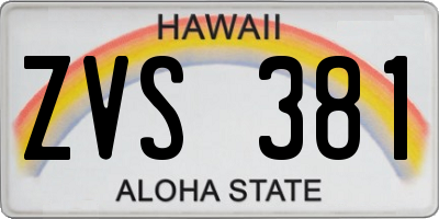 HI license plate ZVS381