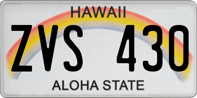 HI license plate ZVS430