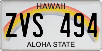 HI license plate ZVS494