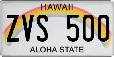 HI license plate ZVS500