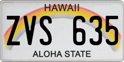 HI license plate ZVS635