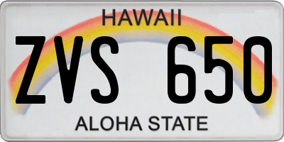 HI license plate ZVS650