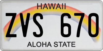 HI license plate ZVS670