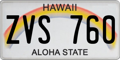 HI license plate ZVS760