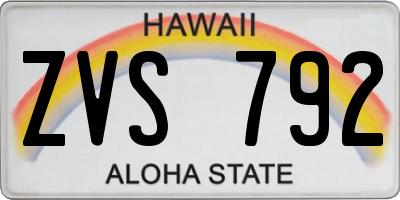 HI license plate ZVS792