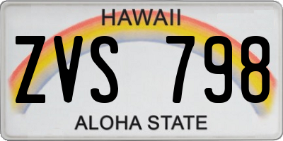 HI license plate ZVS798