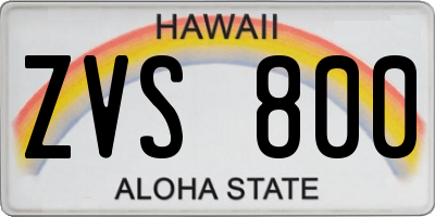 HI license plate ZVS800