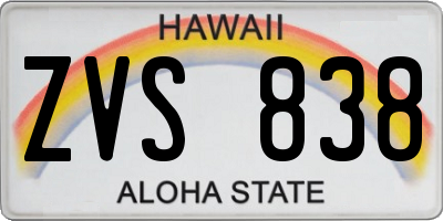 HI license plate ZVS838