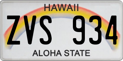 HI license plate ZVS934