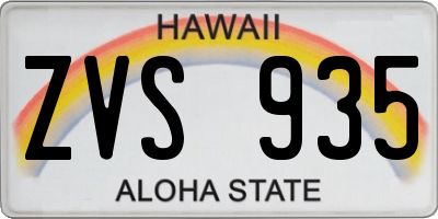 HI license plate ZVS935