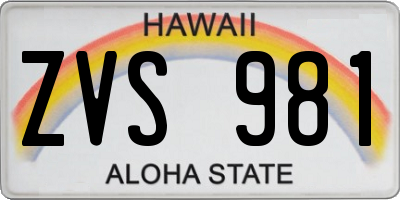 HI license plate ZVS981
