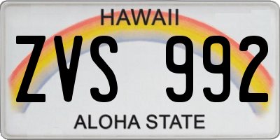 HI license plate ZVS992