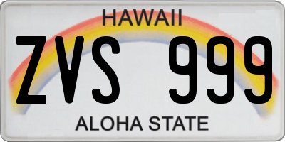 HI license plate ZVS999