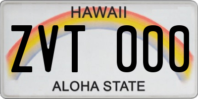 HI license plate ZVT000