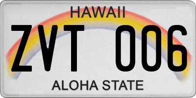 HI license plate ZVT006