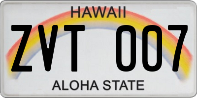 HI license plate ZVT007