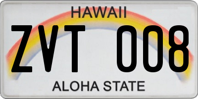 HI license plate ZVT008