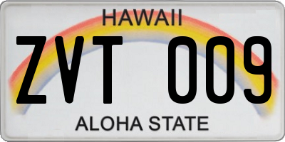 HI license plate ZVT009