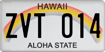 HI license plate ZVT014