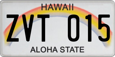 HI license plate ZVT015