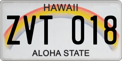 HI license plate ZVT018