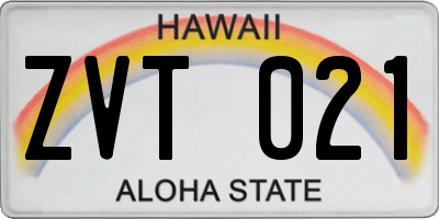HI license plate ZVT021
