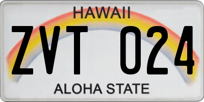HI license plate ZVT024