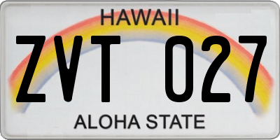 HI license plate ZVT027
