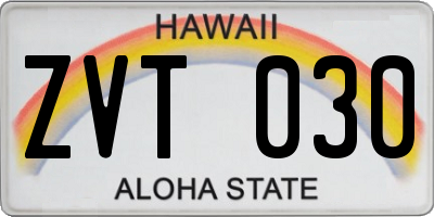 HI license plate ZVT030