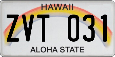 HI license plate ZVT031