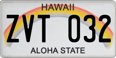 HI license plate ZVT032
