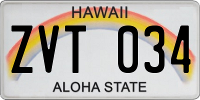 HI license plate ZVT034