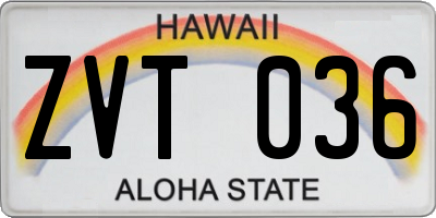 HI license plate ZVT036