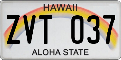HI license plate ZVT037