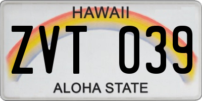 HI license plate ZVT039