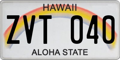 HI license plate ZVT040